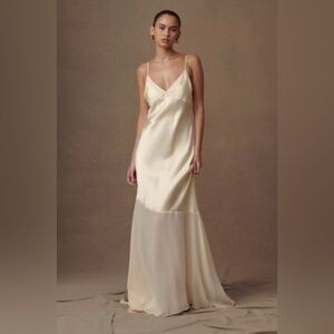 Meshki Evelyn Iridescent Satin Maxi Dress - Lemon Sorbet